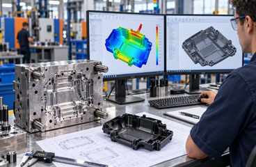 Engineer test-fitting an injection-molded automotive console part